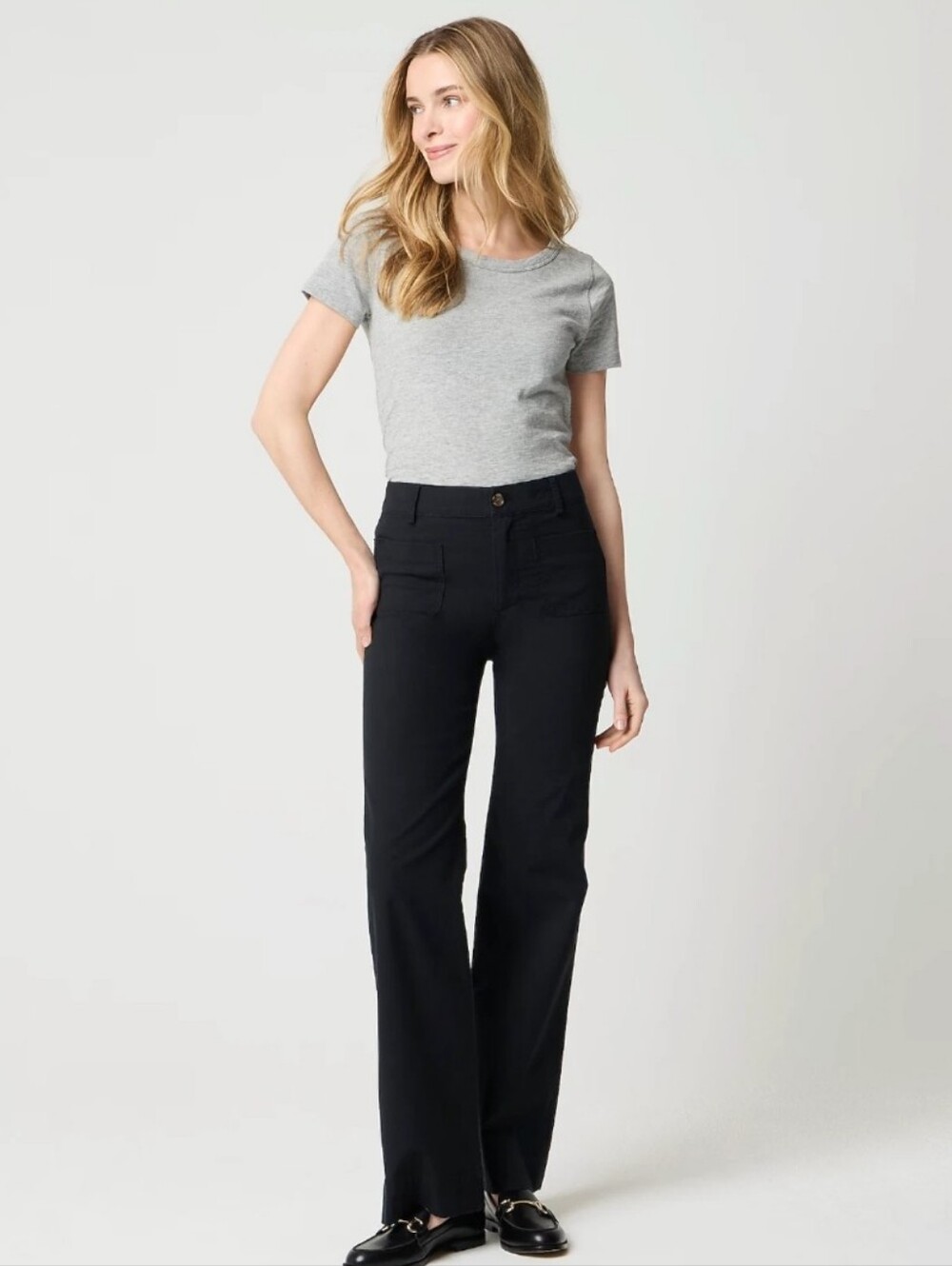 J. Crew Lizzie High Rise Patch Pockets Wide Leg Pant Black Linen Blend Tall